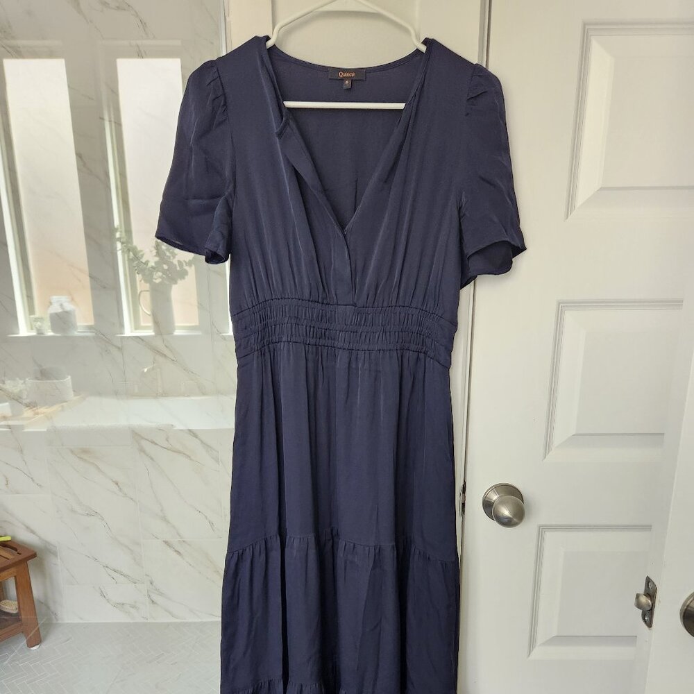 Quince women's washable silk maxi dress, navy blue Small